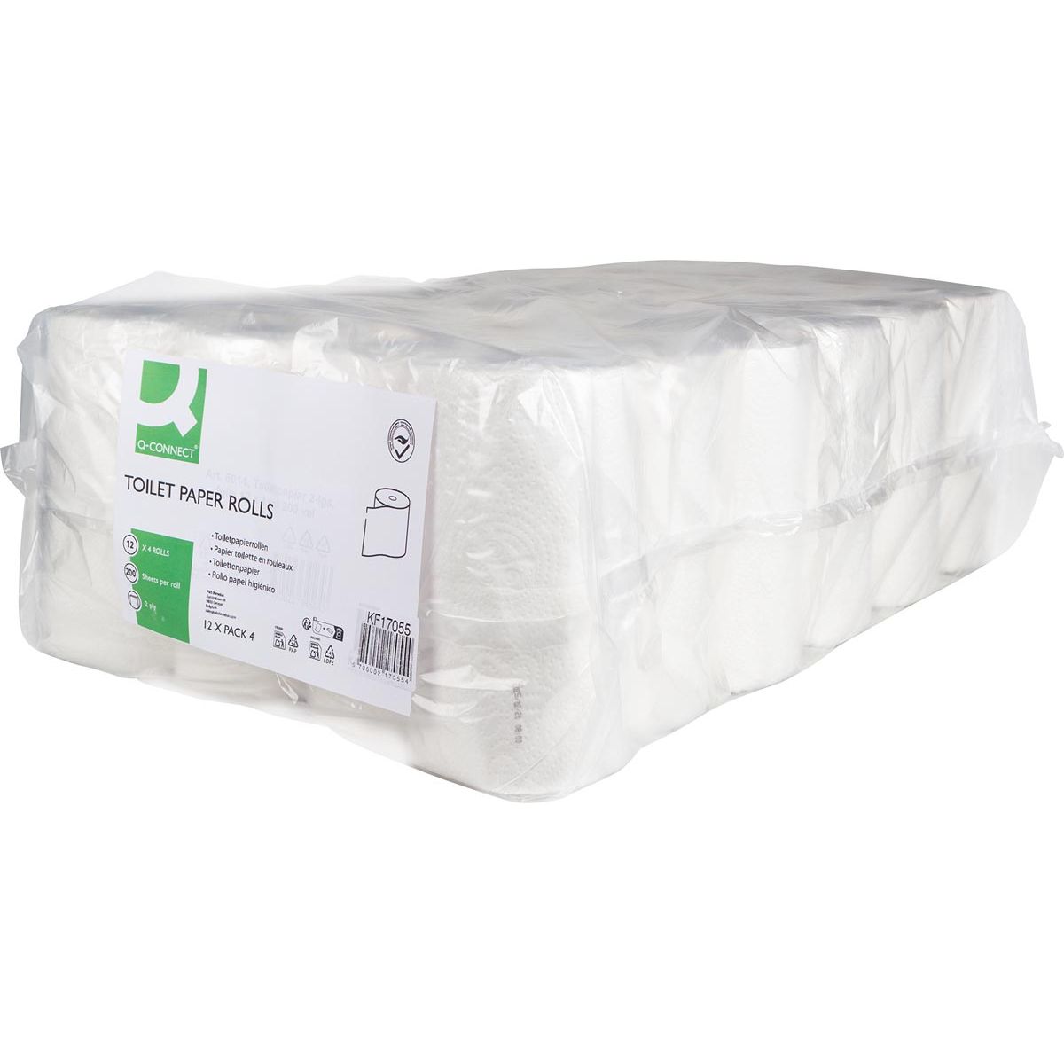 Q-CONNECT -   toiletpapier, 2-laags, 200 vel, pak van 12 x 4 rollen