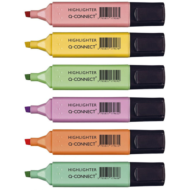 Q-CONNECT -   markeerstift pastel, geassorteerde kleuren, pak van 6 stuks