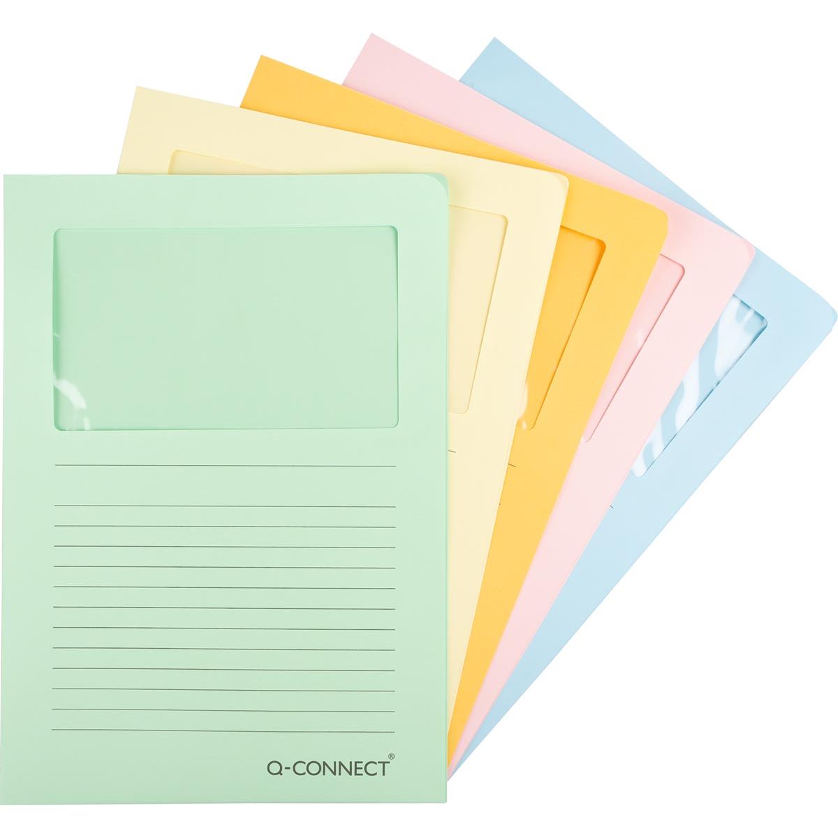 Q-CONNECT -   L-map met venster, 120 g/m², A4, pak van 100 stuks, lichte geassorteerde kleuren