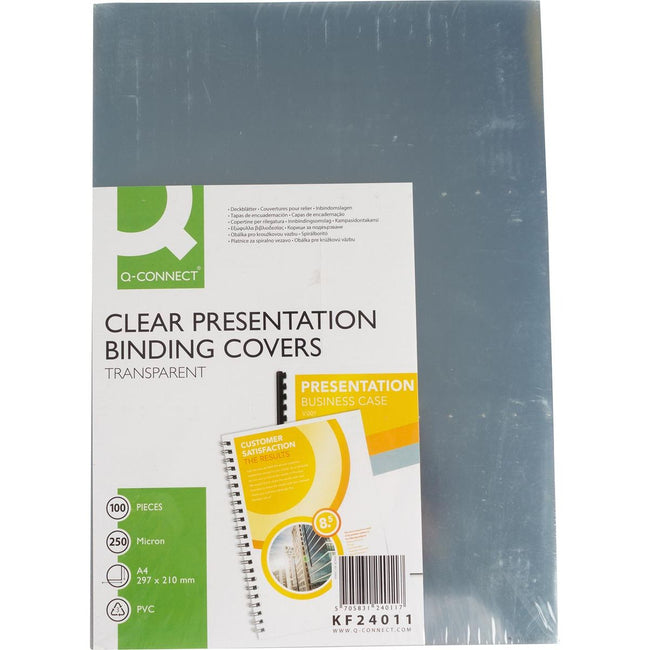 Q-CONNECT - covers, ft A4, PVC, 250 micron, pack of 100, transparent