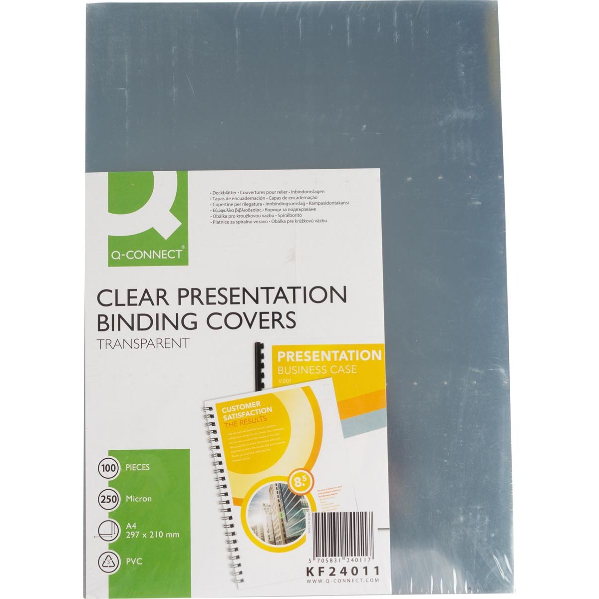 Q-CONNECT - couvertures, pi A4, PVC, 250 microns, paquet de 100, transparent