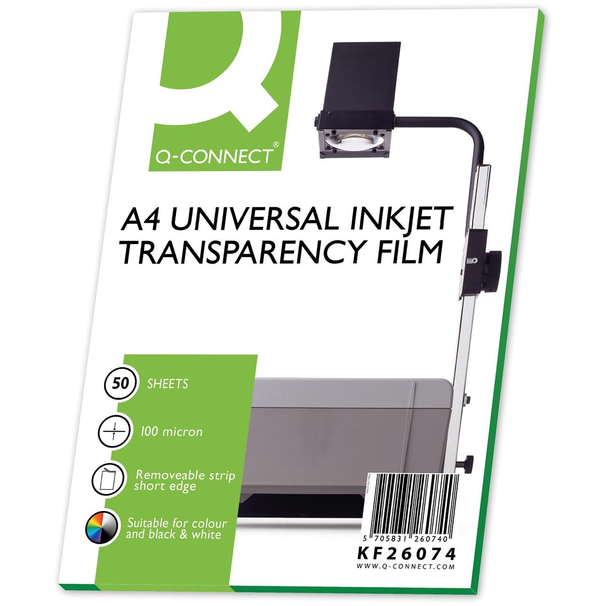 Q-CONNECT - transparencias para impresoras de inyección de tinta, tamaño A4, paquete de 50 hojas