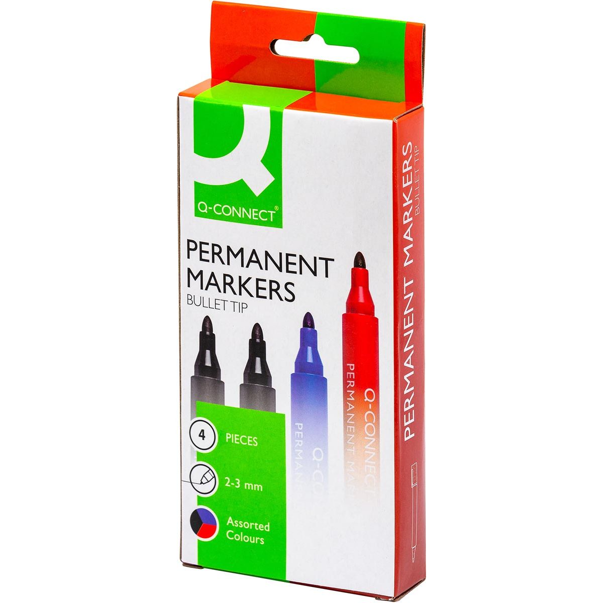 Q-CONNECT -   permanente marker, 2-3 mm, ronde punt, geassorteerde kleuren, etui van 4 stuks