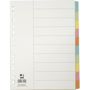 Q-CONNECT - onglets, A4, carton, perforation 11 trous, 10 onglets, couleurs assorties