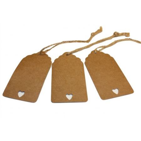 Timmers - Label heart cardboard 4x8cm + 22cm with cord 50 pieces