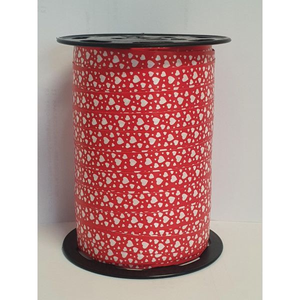 Krullint -   hartjes malo 10mm x 250 meter rood/wit