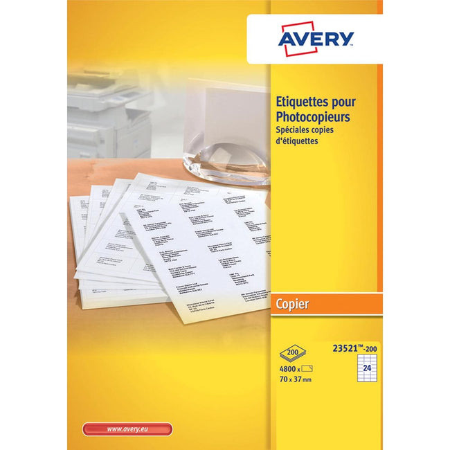 Avery - 23521-200 kopieeretiketten ft 70 x 37 mm (b x h), 4800 etiketten, wit