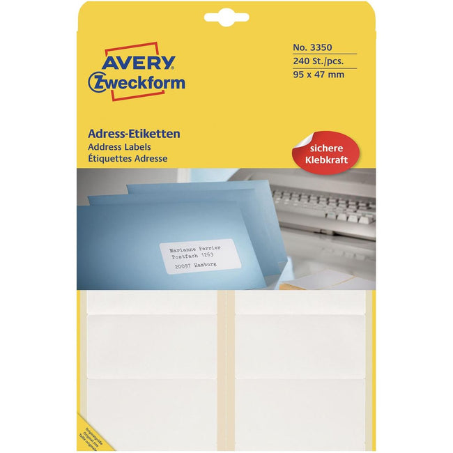 Avery Zweckform - Zweckform 3350 adresetiketten ft 95 x 47 mm (b x h), 240 etiketten, wit