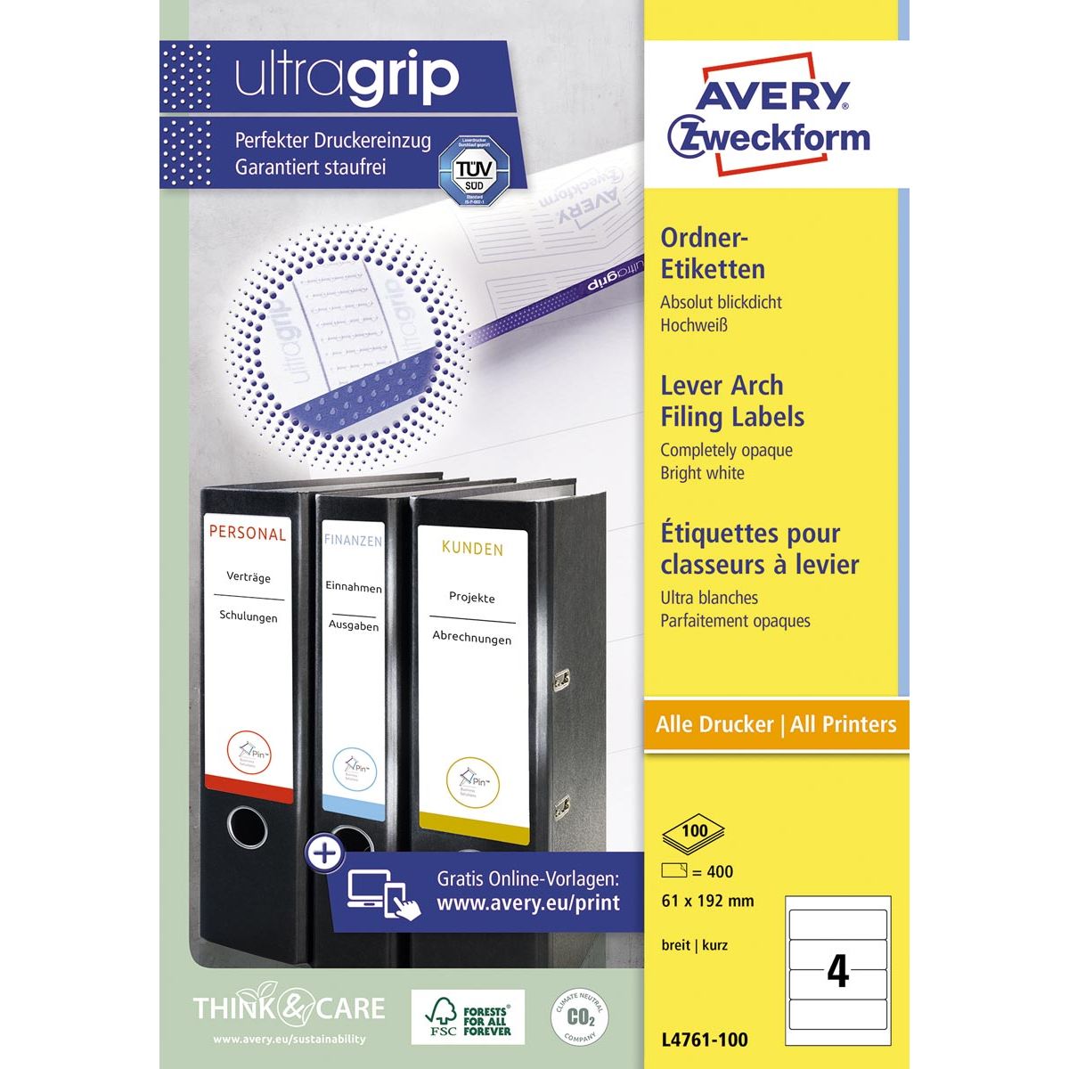 Avery Zweckform -  Zweckform L4761-100 ordnerrugetiketten ft 19,2 x 6,1 cm (b x h), 400 etiketten, wit