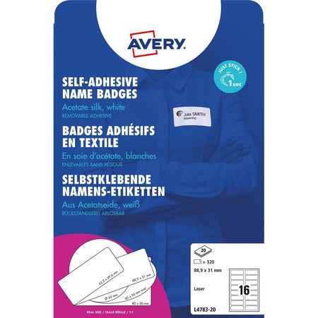 Avery Zweckform - Insignia autoadhesiva AVERY pies 88,9 x 31 mm, caja de 320 piezas, blanco