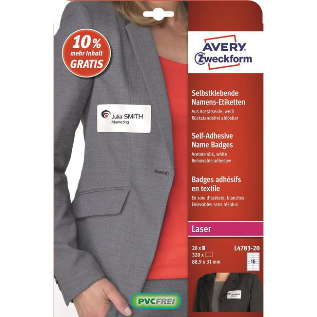 Avery Zweckform - AVERY zelfklevende badge ft 88,9 x 31 mm, doos van 320 stuks, wit