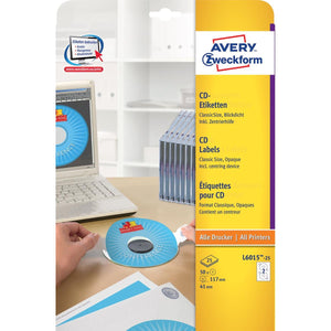 Avery Zweckform -  Zweckform L6015-25 CD etiketten, diameter 117 mm, 50 etiketten, wit