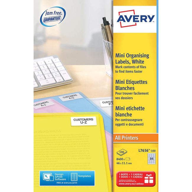 Avery - L7656-100 MINI Labels Ft 46 x 11,1 mm (B x H), blanc, boîte 8400 pièces