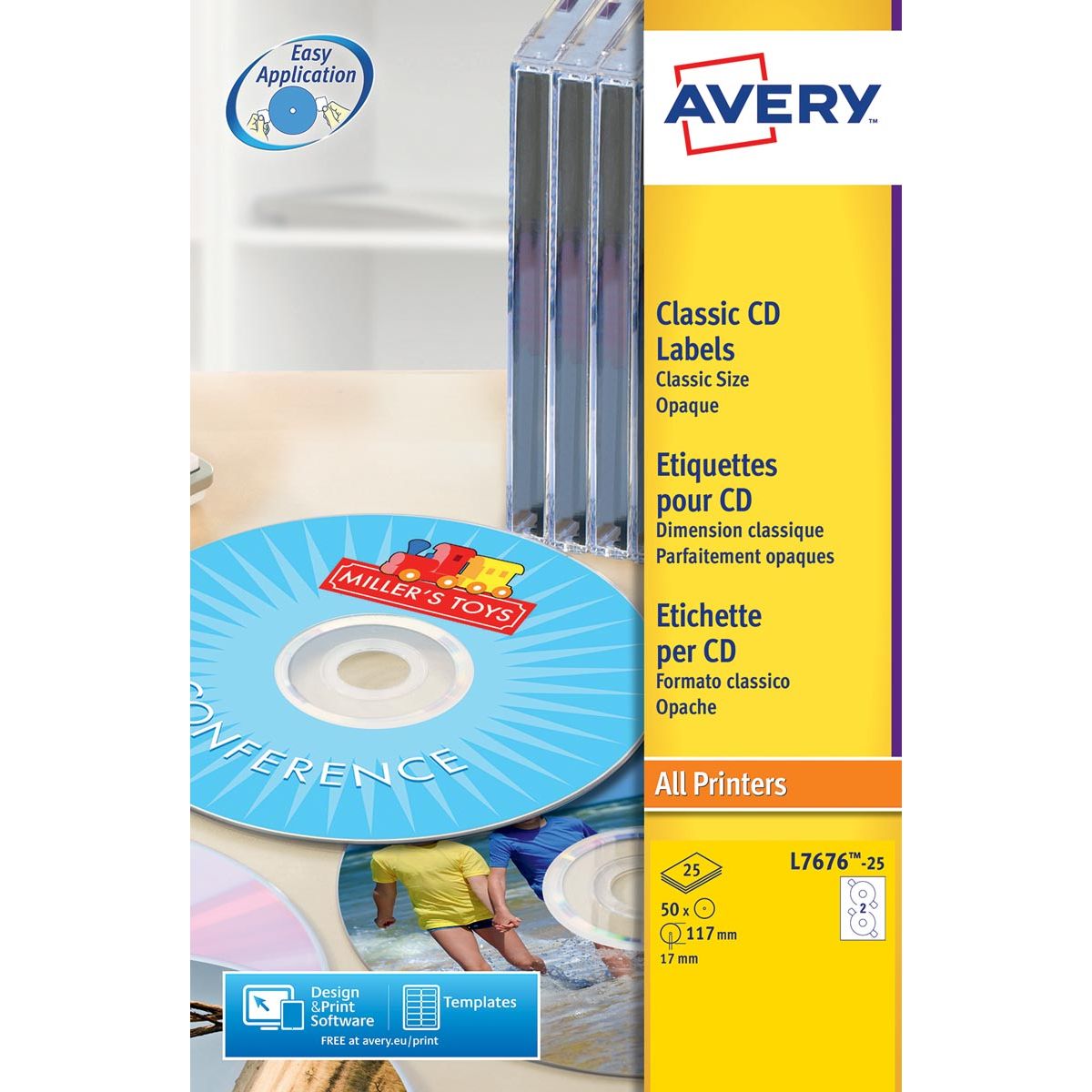 Avery - Label L7676-25 CD tamaño completo blanco mate 50 piezas