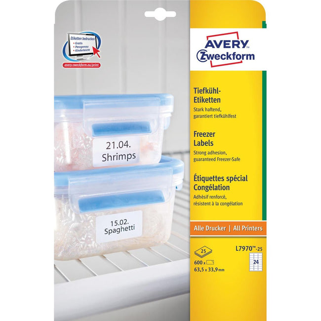 Avery Zweckform - diepvriesetiketten Ft 63,5 x 33,9 mm (b x h), wit, doos van 600 etiketten