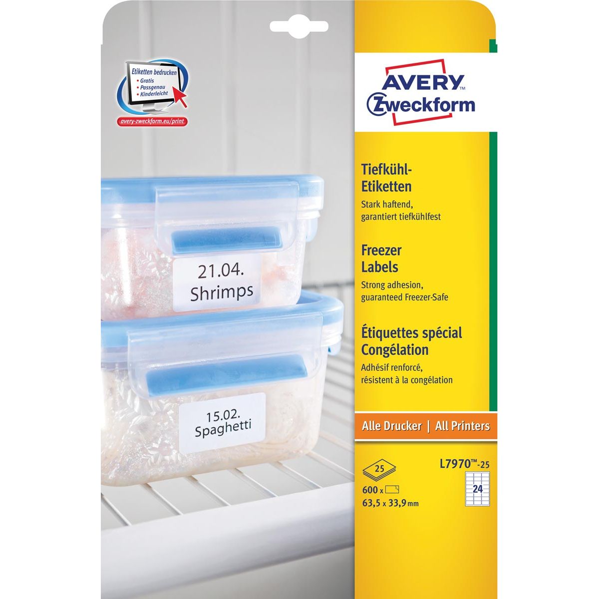 Avery Zweckform - diepvriesetiketten Ft 63,5 x 33,9 mm (b x h), wit, doos van 600 etiketten