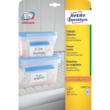 Avery Zweckform - etichette per congelatore Ft 38,1 x 21,2 mm (l x a), bianco, scatola da 1625 etichette