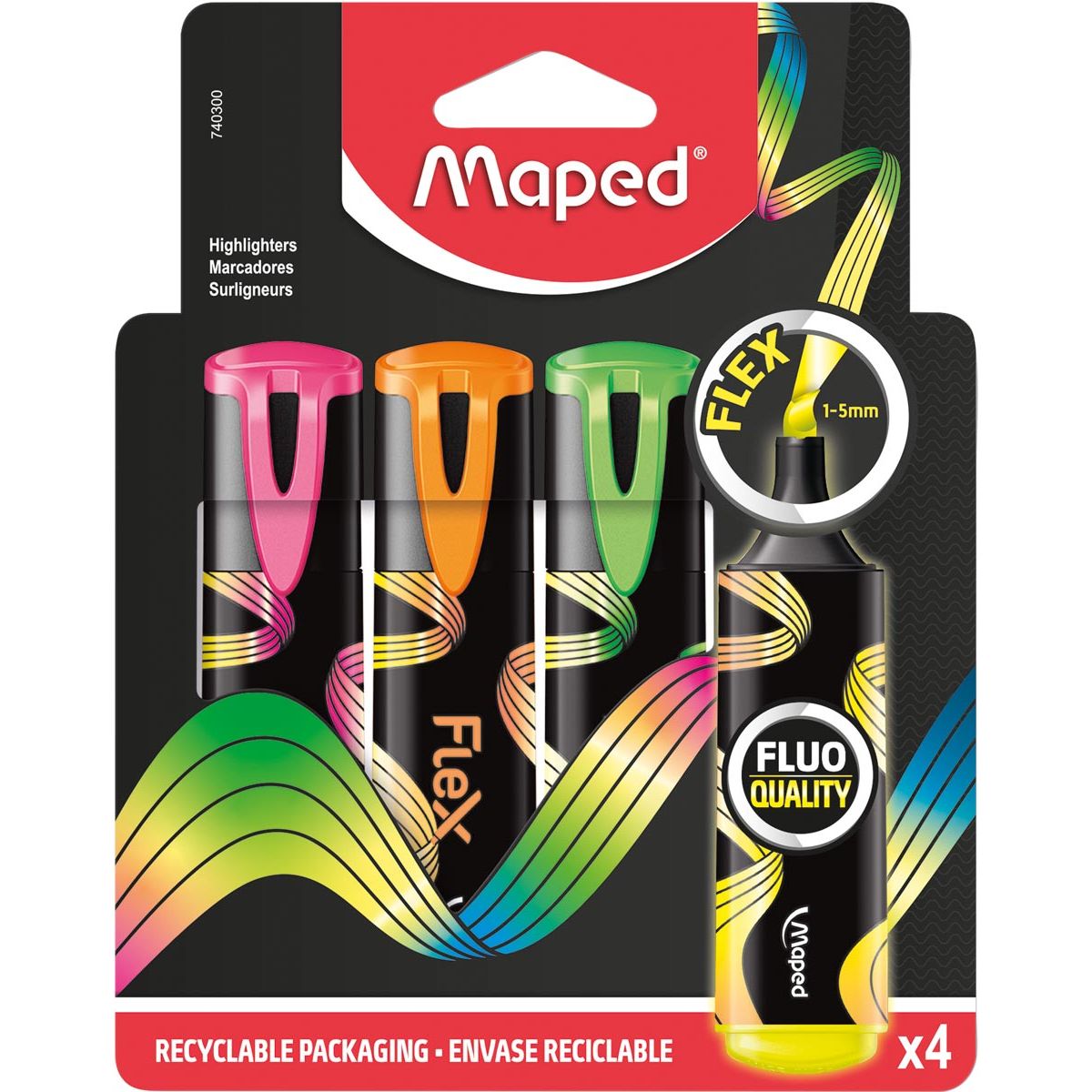 Maped - Fluo'Peps Flex markeerstift, assorti, doosje van 4 stuks