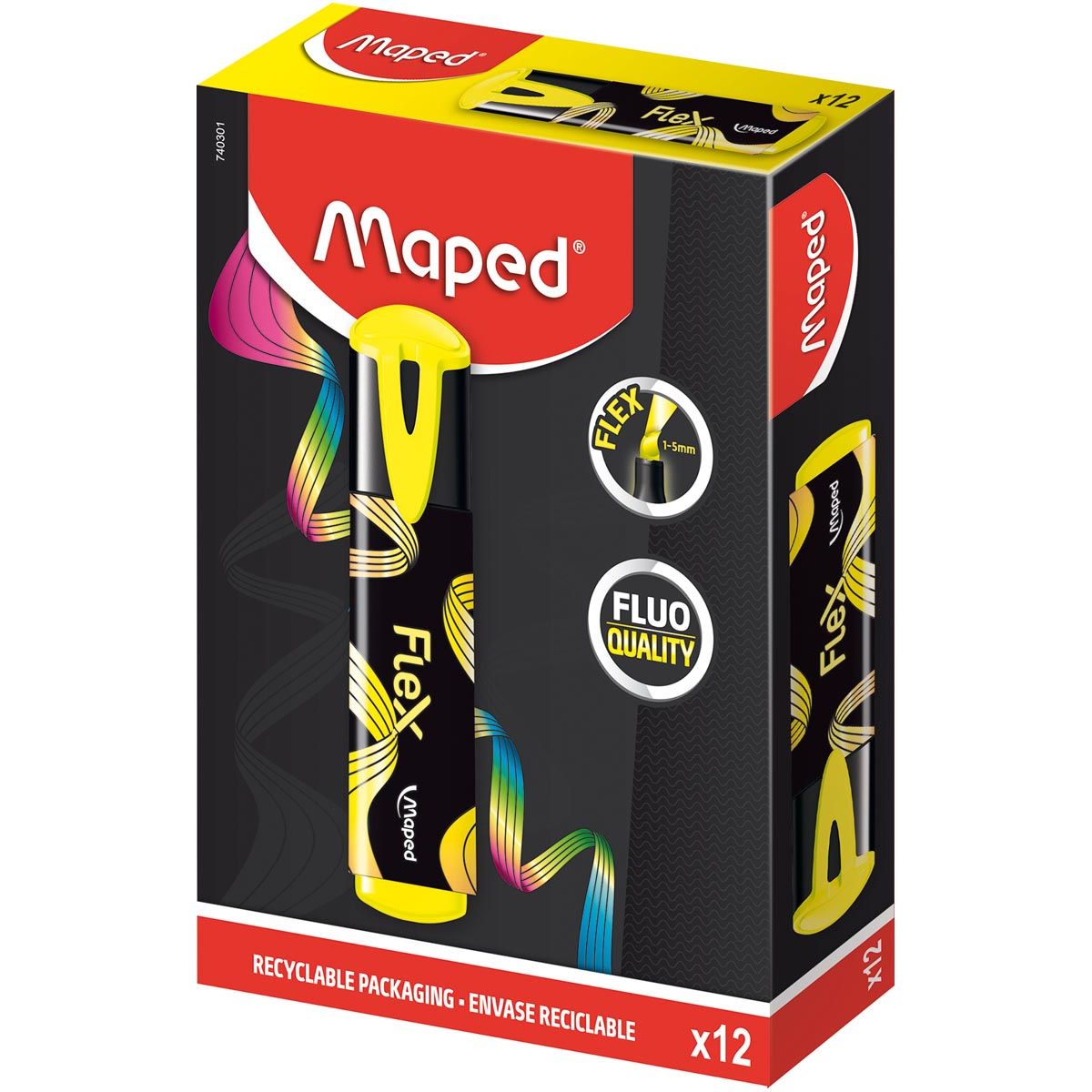 Maped - Fluo'Peps Flex markeerstift, geel, doos van 12 stuks