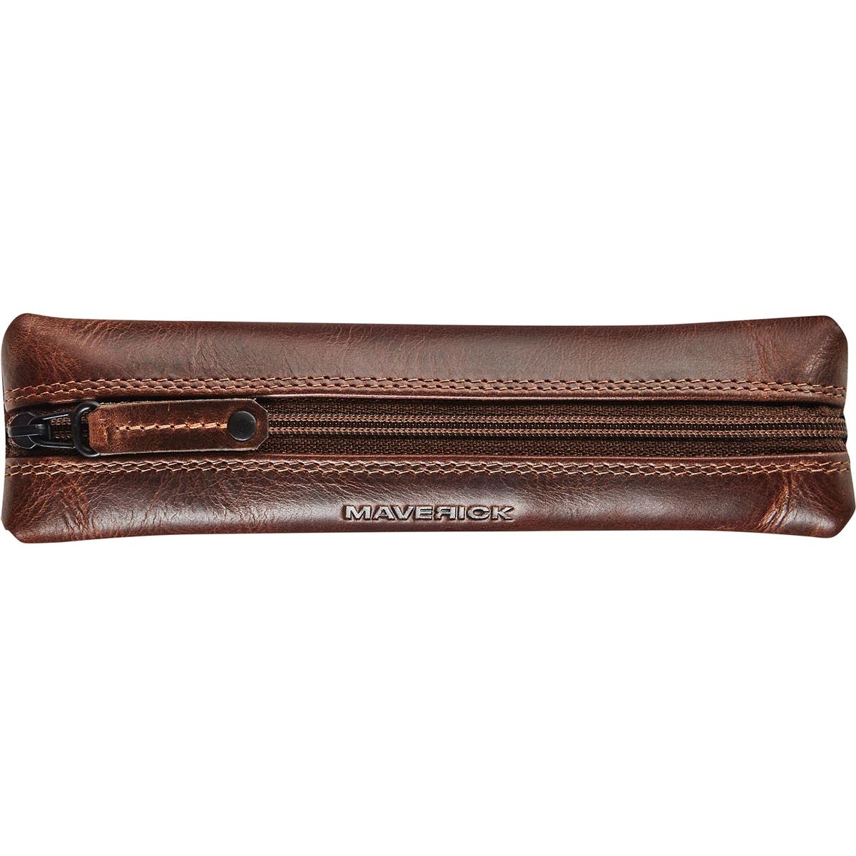 Maverick - leather pencil case, flat, brown