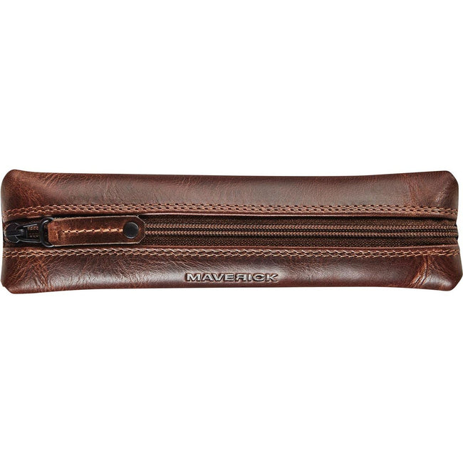 Maverick - leather pencil case, flat, brown