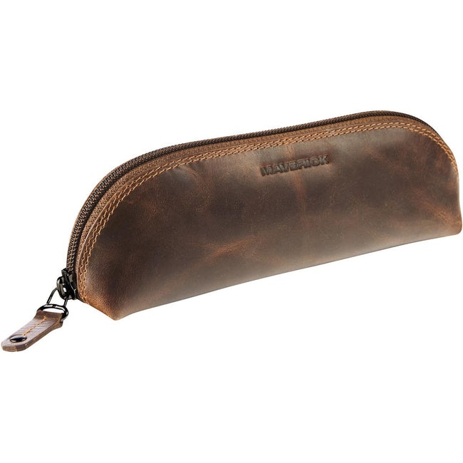 Maverick - leather pencil case, oval, brown