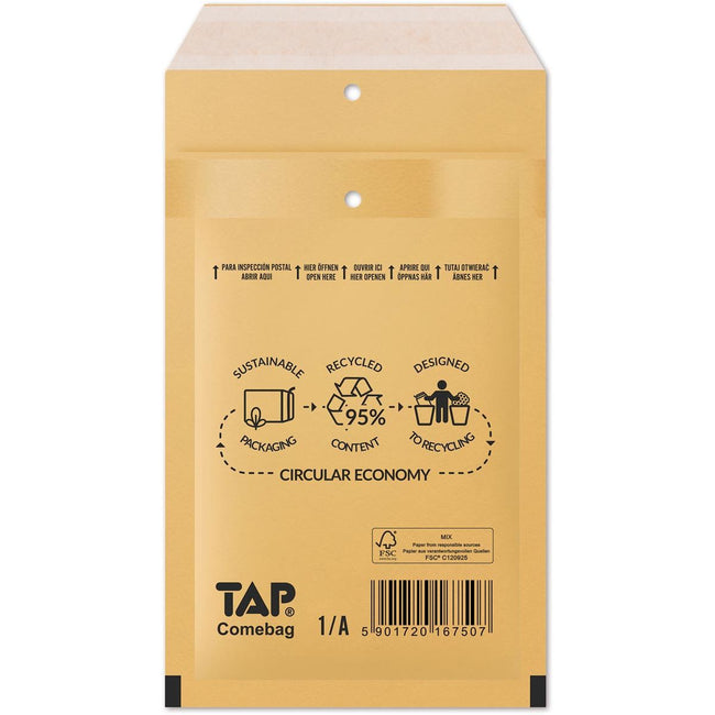 Jiffy - Comebag bubble envelopes, ft 100 x 165 mm, with strip closure, brown, box of 200 pieces
