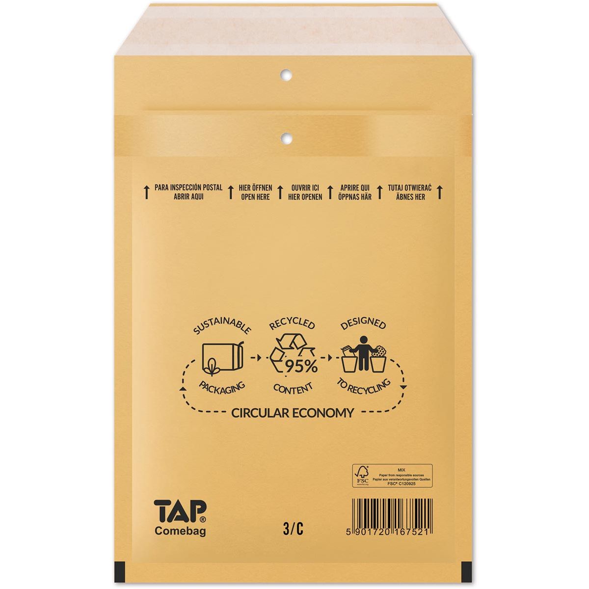 Jiffy -  Comebag luchtkussenenveloppen, ft 150 x 215 mm, met stripsluiting, bruin, doos van 100 stuks