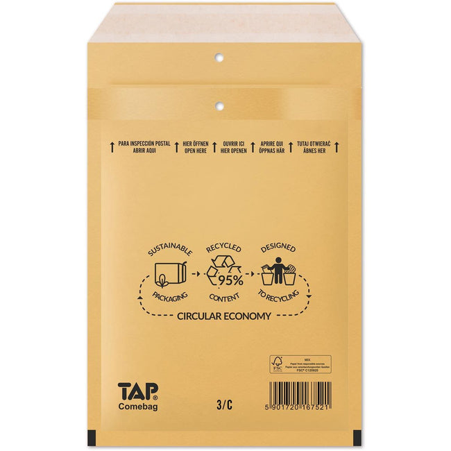 Jiffy - Comebag bubble envelopes, ft 150 x 215 mm, with strip closure, brown, box of 100 pieces