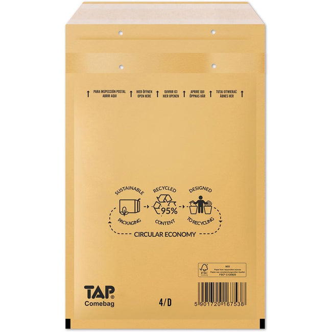 Jiffy - Enveloppes à bulles Comebag, ft 180 x 265 mm, avec fermeture à bande, marron, boîte de 100 pièces