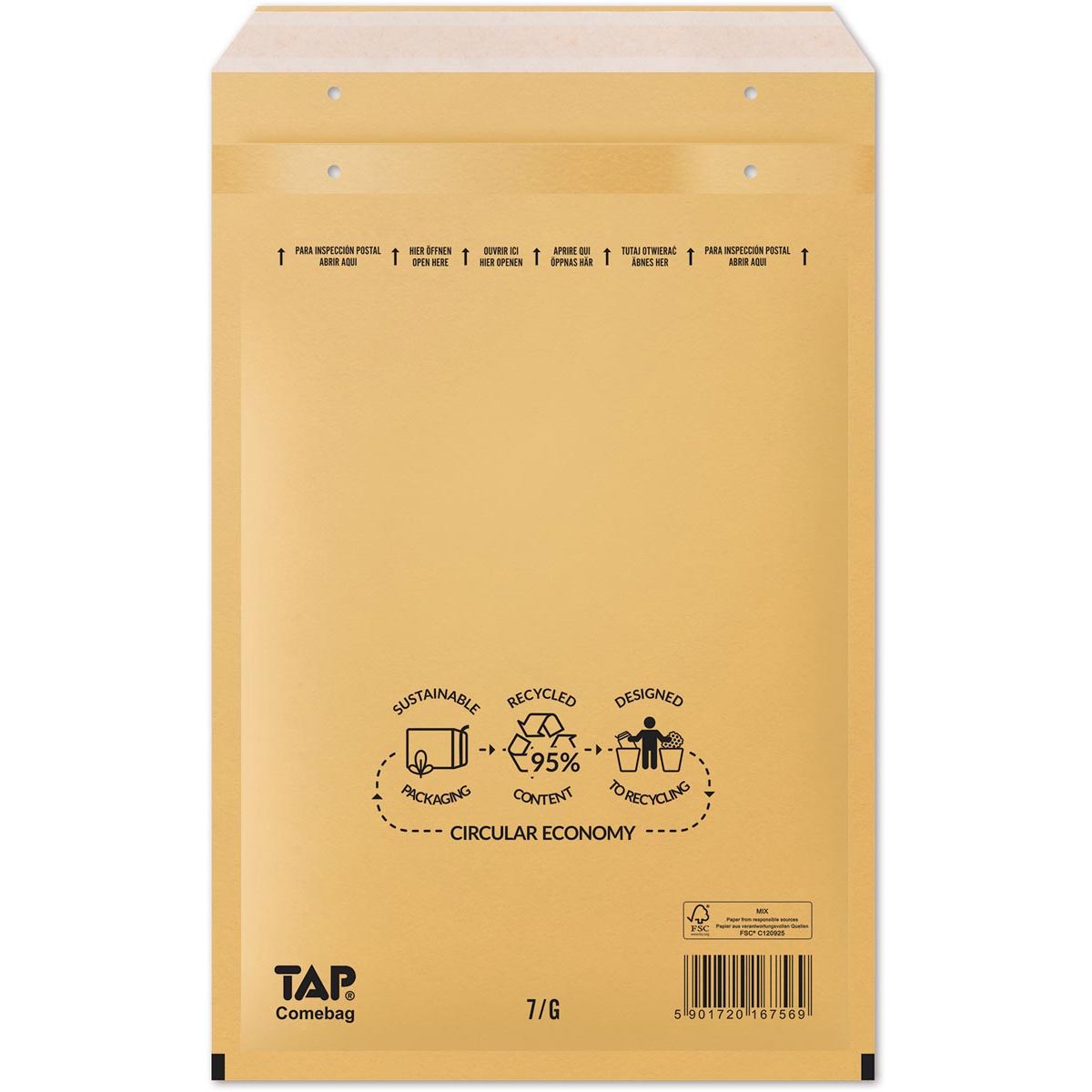 Jiffy -  Comebag luchtkussenenveloppen, ft 230 x 340 mm, met stripsluiting, bruin, doos van 100 stuks