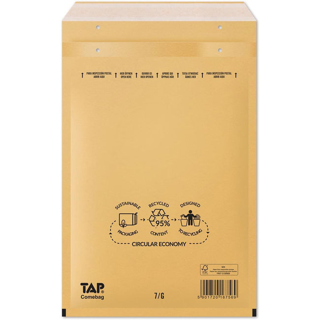 Jiffy - Enveloppes à bulles Comebag, ft 230 x 340 mm, avec fermeture à bande, marron, boîte de 100 pièces