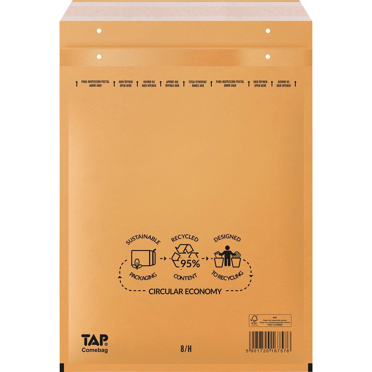 Jiffy -  Comebag luchtkussenenveloppen, ft 270 x 360 mm, met stripsluiting, bruin, doos van 100 stuks