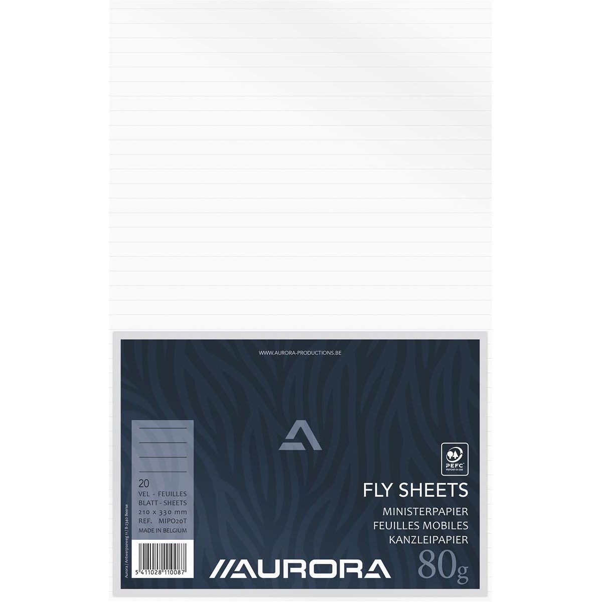 Aurora - papel ministro, rayado, paquete de 20 hojas (plisado)