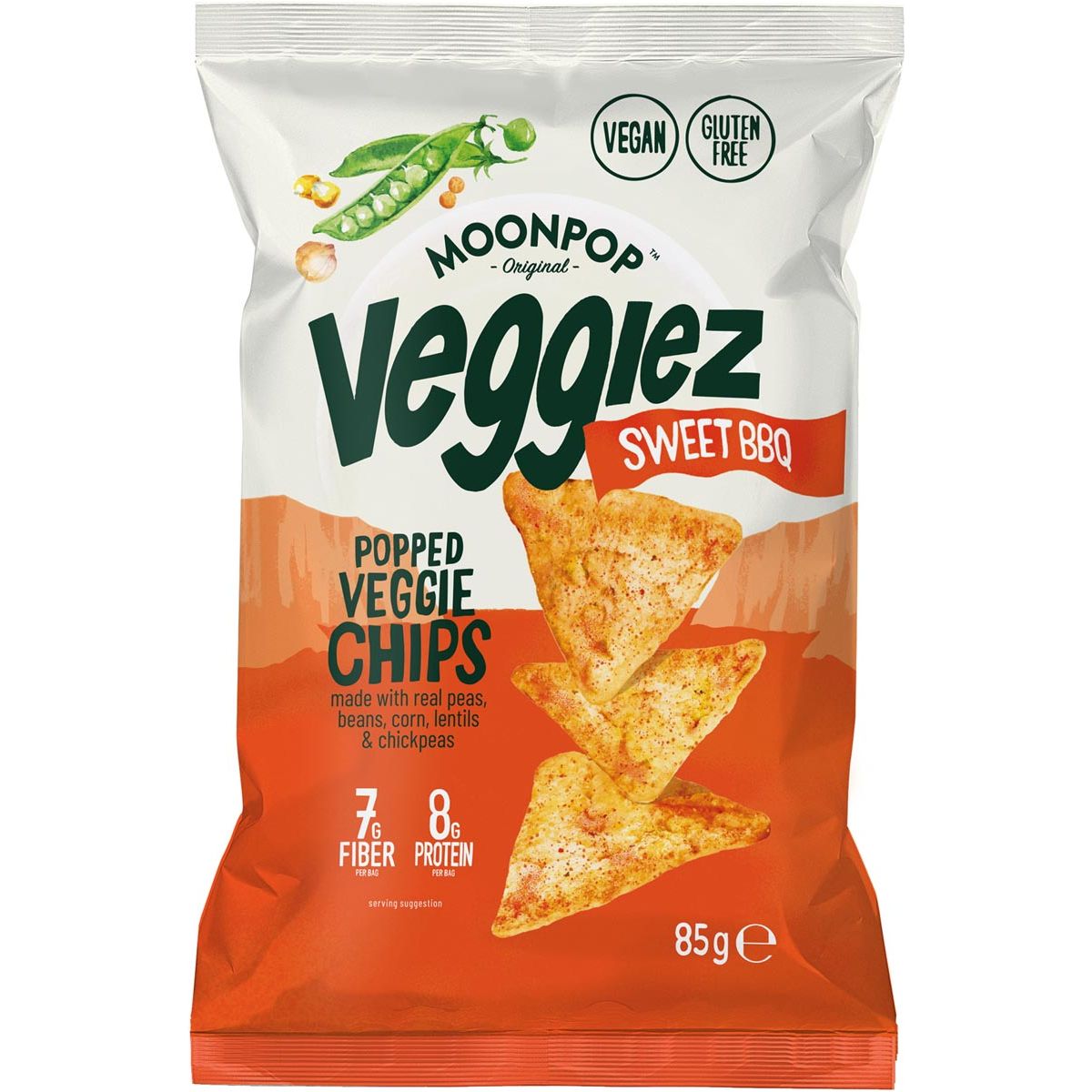 MoonPop - MoonPop Veggiez Chips Sweet BBQ, sac de 85 g