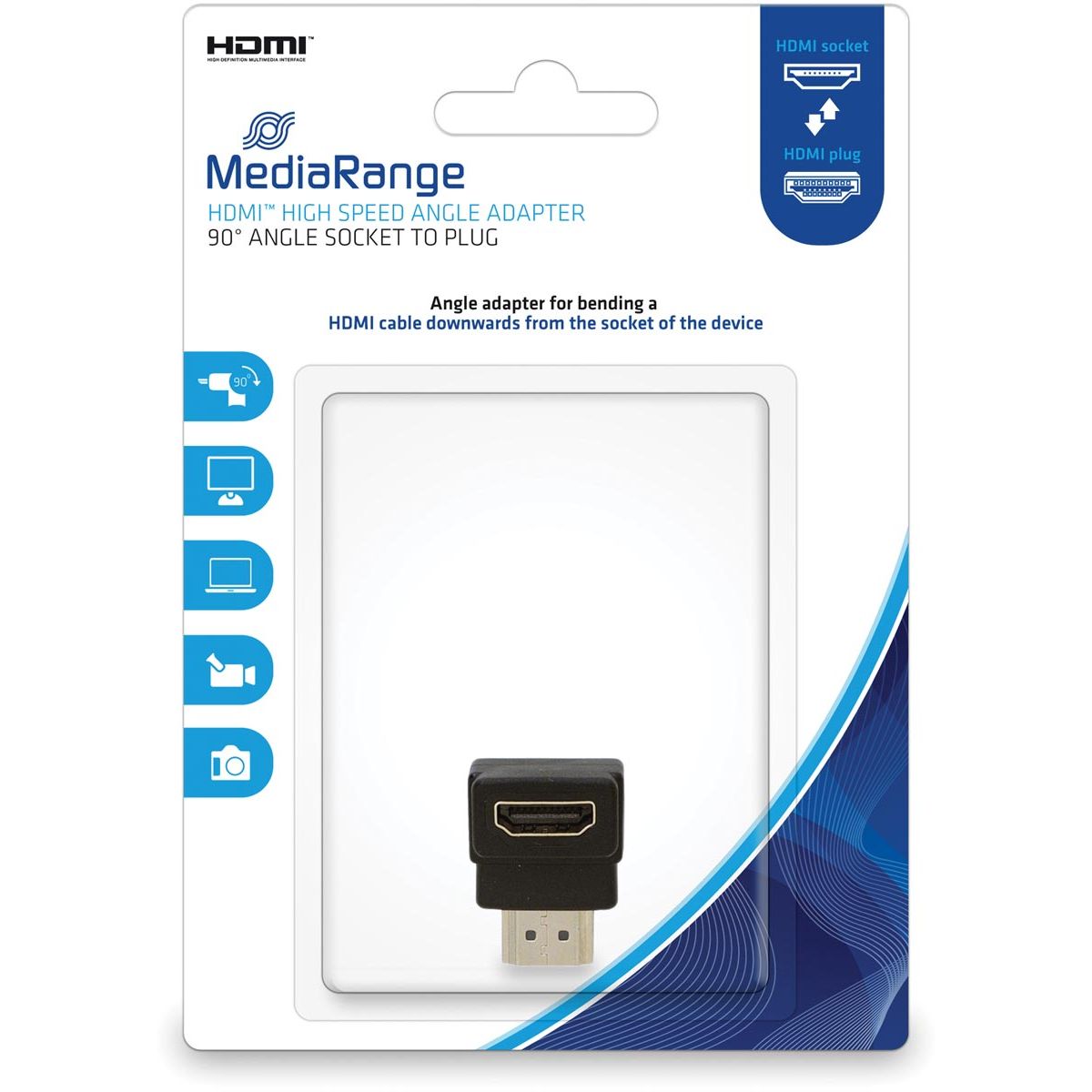 MediaRange -  HDMI High Speed Hoek-adapter, 90 graden, Contrastekker/stekker