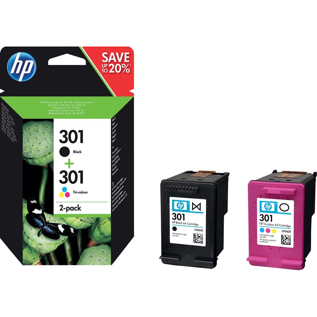 HP - Inkcartridge 301, 165-190 pages, OEM N9J72AE, 1x noir et 1 x 3 couleurs