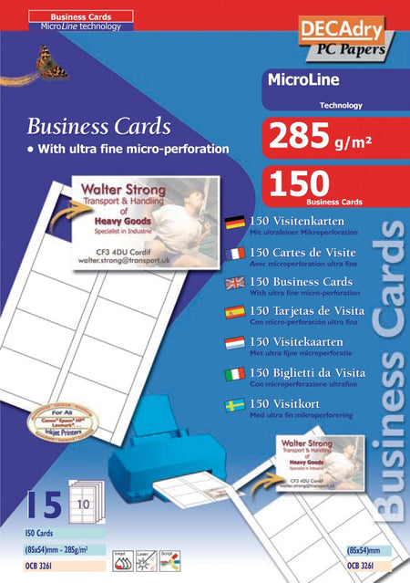 Decadry - cartes de visite MicroLine ft 85 x 54 mm, 285 g/m², 150 cartes