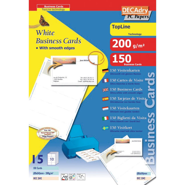 Decadry - Decadry visitekaarten TopLine 150 kaartjes (10 kaartjes ft 85 x 54 mm per A4), rechte hoeken