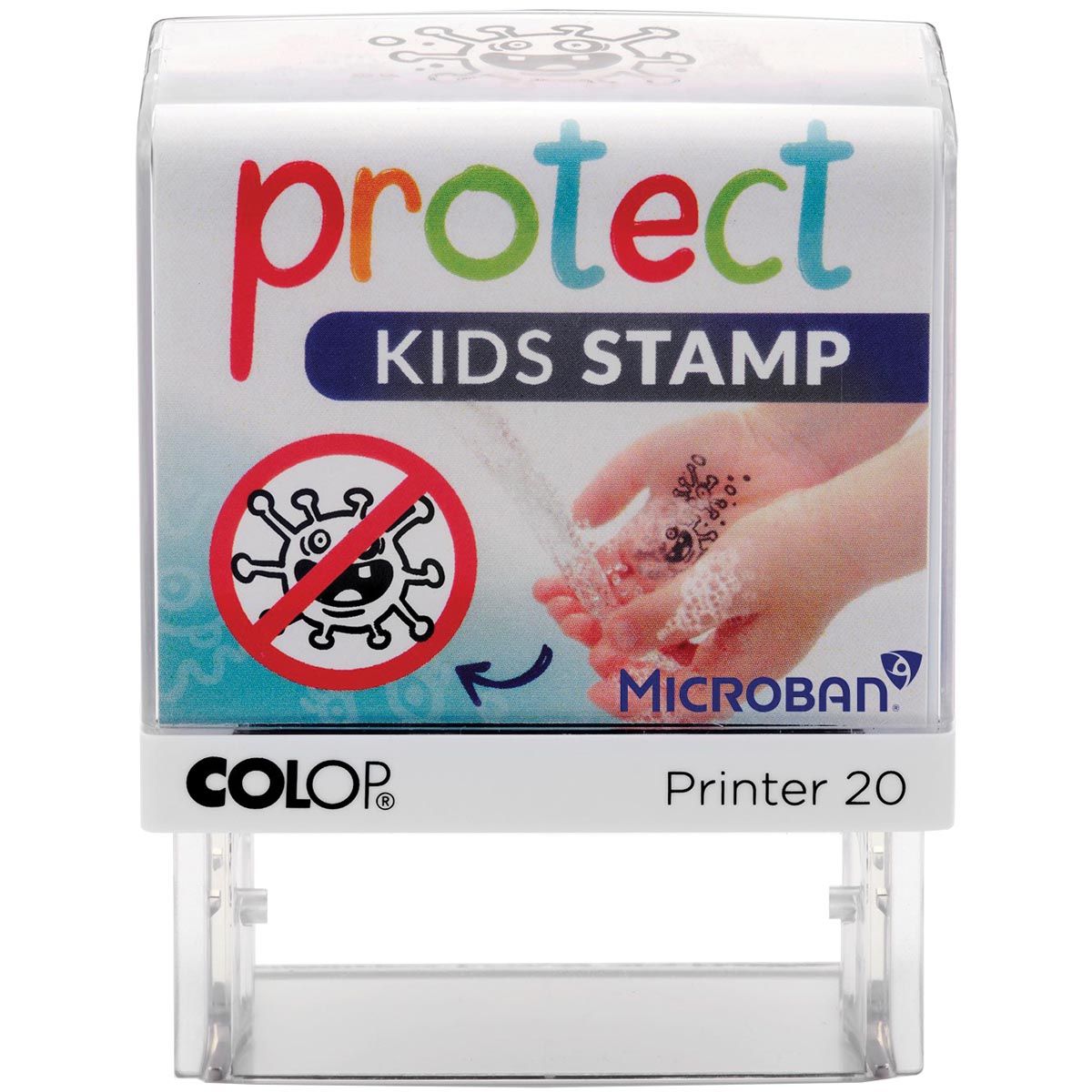 Colop - impresora 20 Microban, sello Protege a los niños, sello que ayuda a los niños a lavarse las manos correctamente