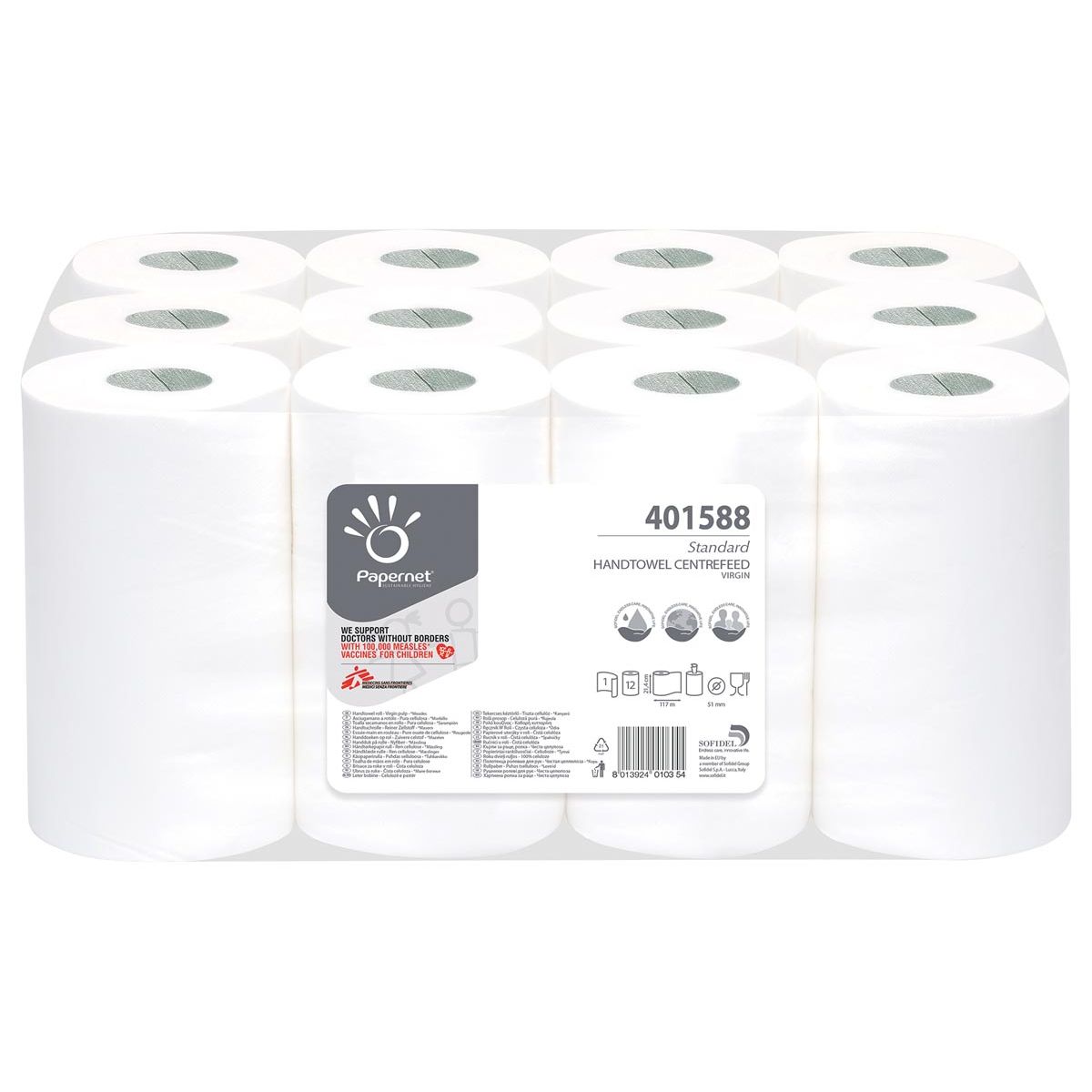 Papernet -   papieren handdoeken Standard, centerfeed, 1-laags, 117 meter, pak van 12 stuks