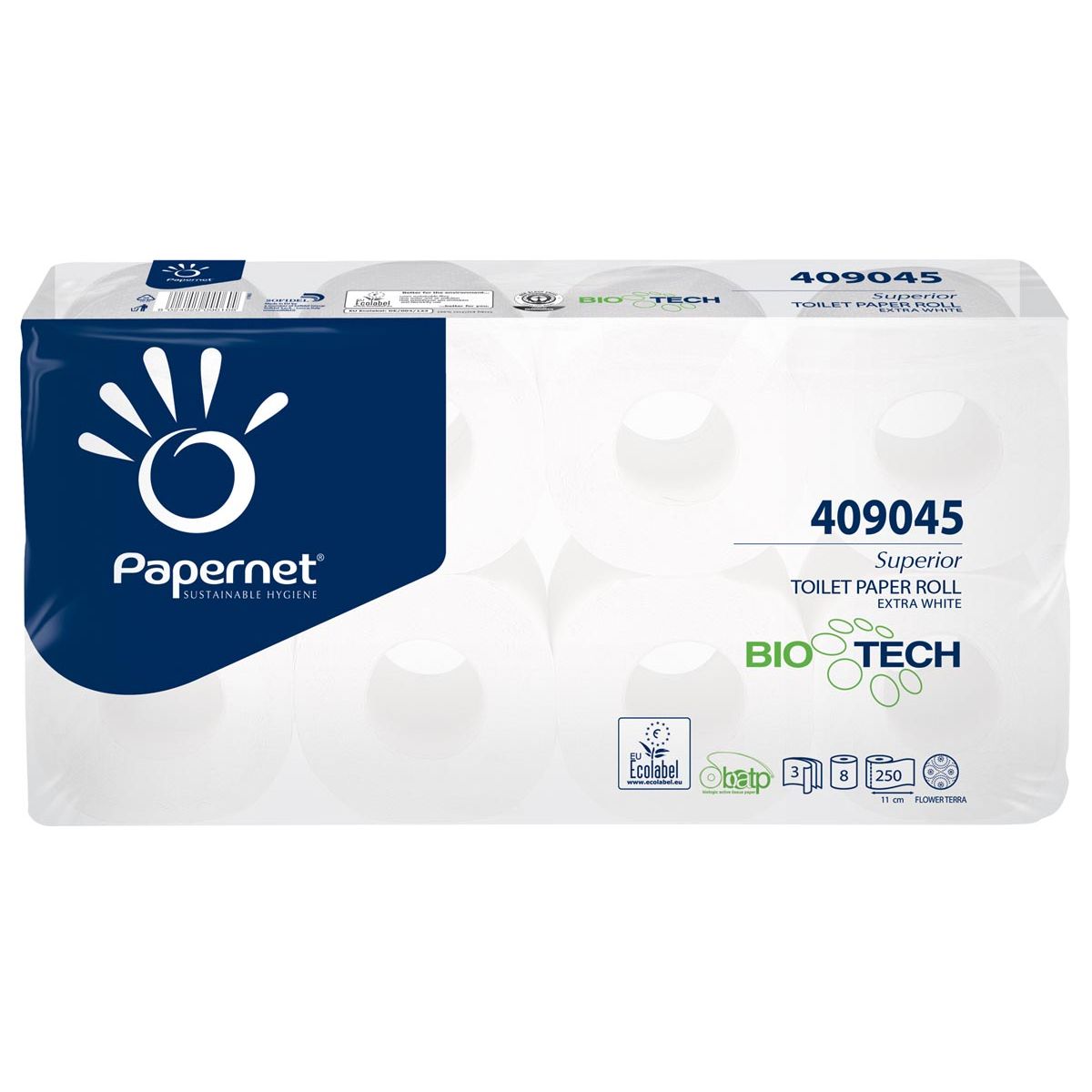 Papernet - Toilettenpapier Superior, 3-lagig, 250 Blatt, Packung mit 8 Rollen