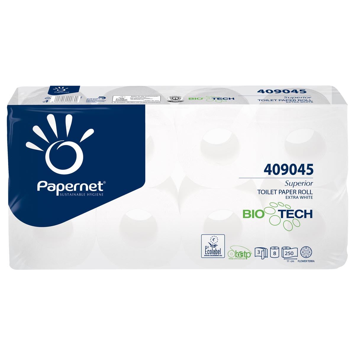 Papernet - Papernet Toilettenpapier Superior, 3 -Layer, 250 Blätter, Packung mit 8 Rollen