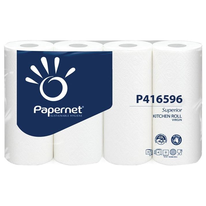 Papernet - Papernet Kitchen Roll Superior, 3 couches, 51 feuilles, paquet de 4 rouleaux