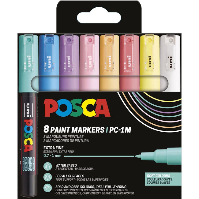 Posca - Rotulador Uni paint PC-1MC, 0,7 1 mm, caja de 8 piezas en colores suaves surtidos
