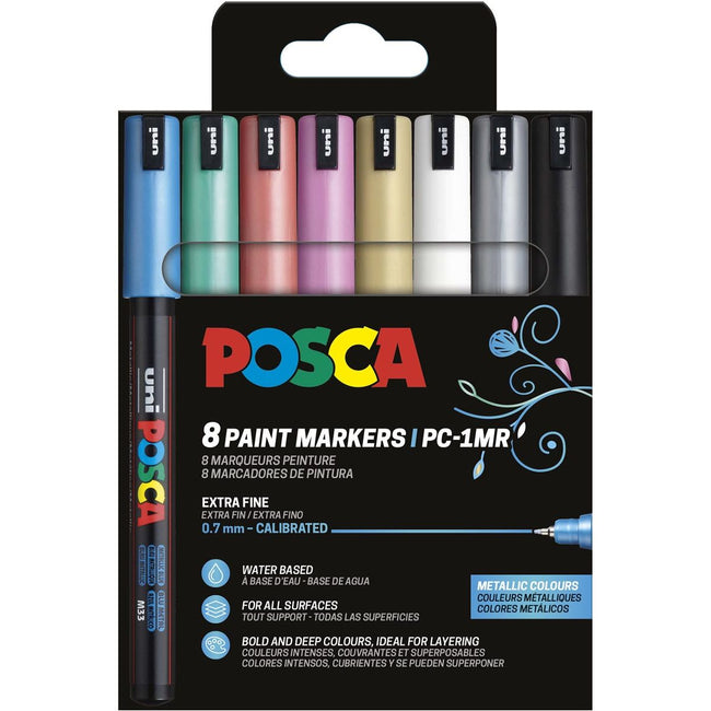 Posca -  Uni  paintmarker PC-1MR, 0,7 mm, etui van 8 stuks in geassorteerde metallic kleuren