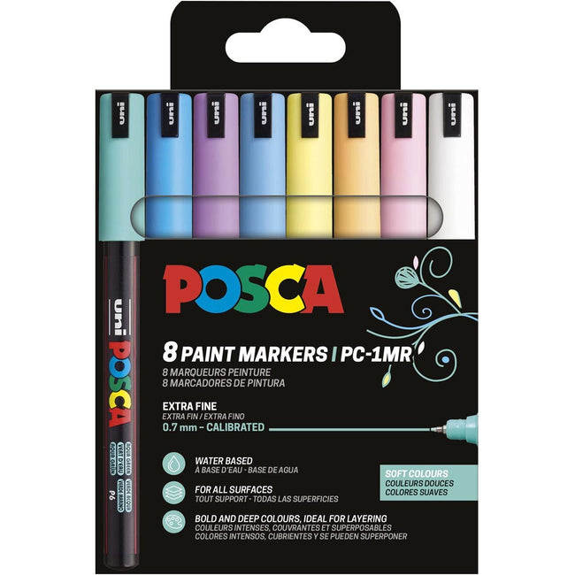 Posca -  Uni  paintmarker PC-1MR, 0,7 mm, etui van 8 stuks in geassorteerde zachte kleuren