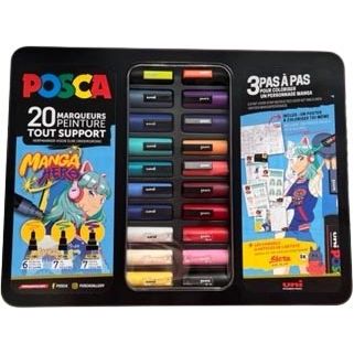 Posca - paintmarkers, metalen doos van 20 stuks, assorti, ontwerp Manga