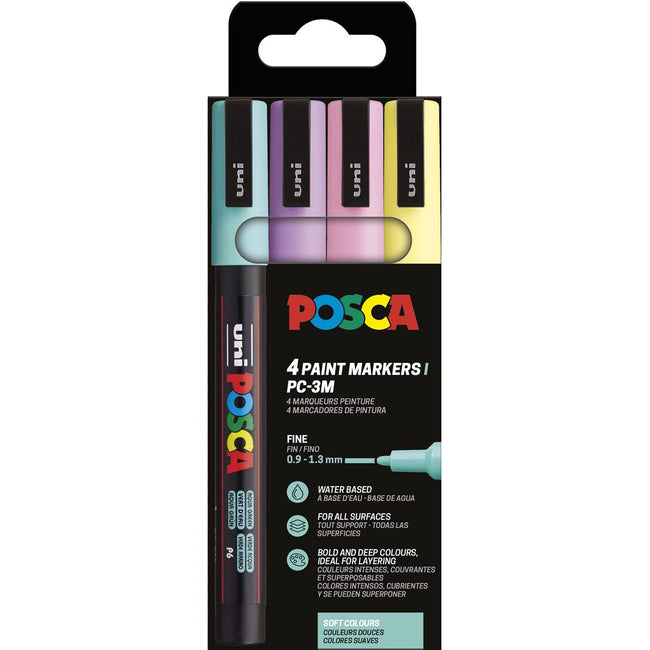 Posca - Rotulador Uni Paint PC-3M, 1,5 mm, caja de 4 piezas en colores suaves surtidos
