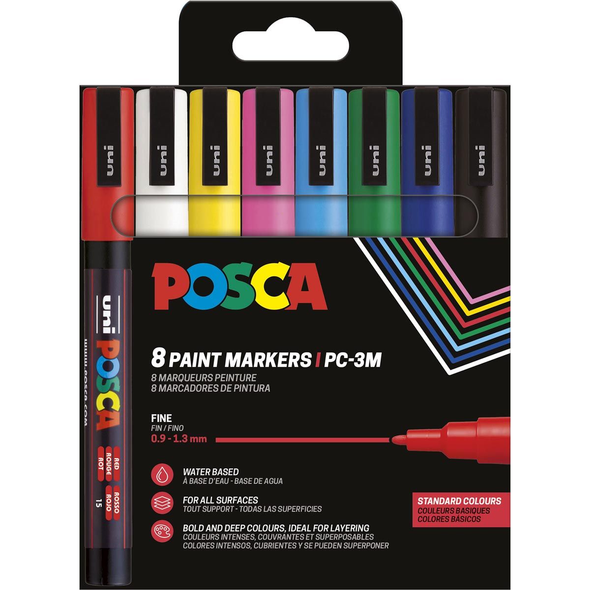 Posca -  Uni  paintmarker PC-3M, 1,5 mm, etui van 8 stuks in geassorteerde basiskleuren